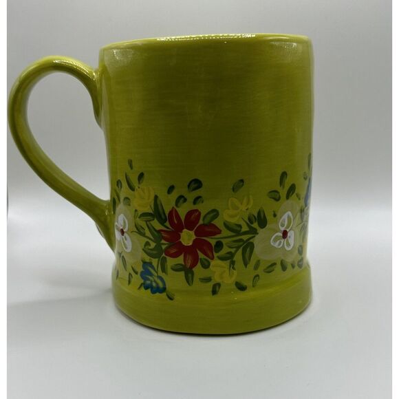 Tabletops Unlimited Espana PASHA Green Red Roses Flowers Hand Painted Mug 4.5 in - Picture 2 of 5